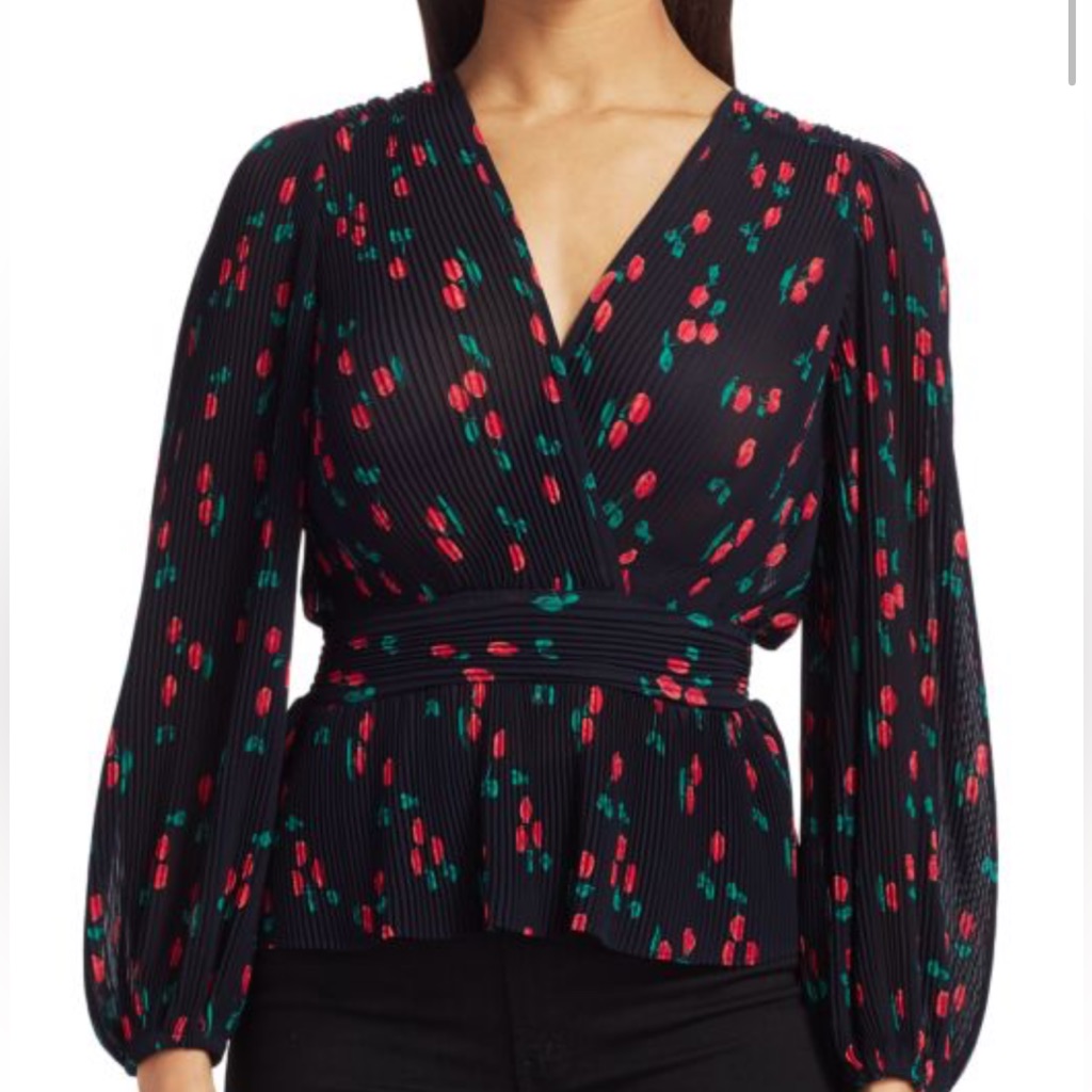 Nwot The Kooples Paris Women's Pleated Cherry Print Blouse Size 1